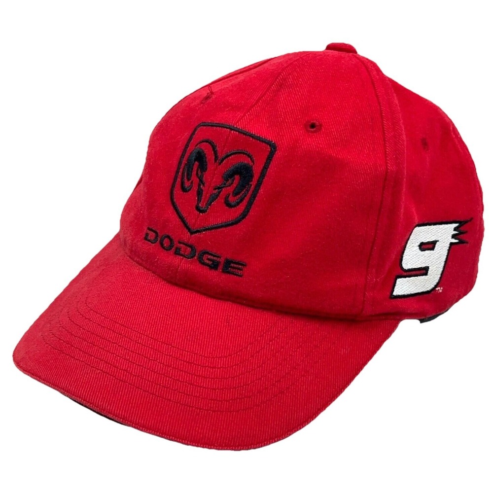 Vintage Nascar Hat Cap Red Bill Elliott Dodge Racing Y2K Strap Back Adjustable